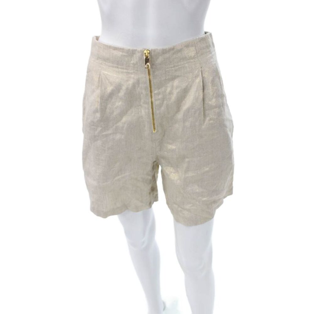 Nonchalant Label Womens Bermuda Shorts Beige Linen Blend Zip Size XS